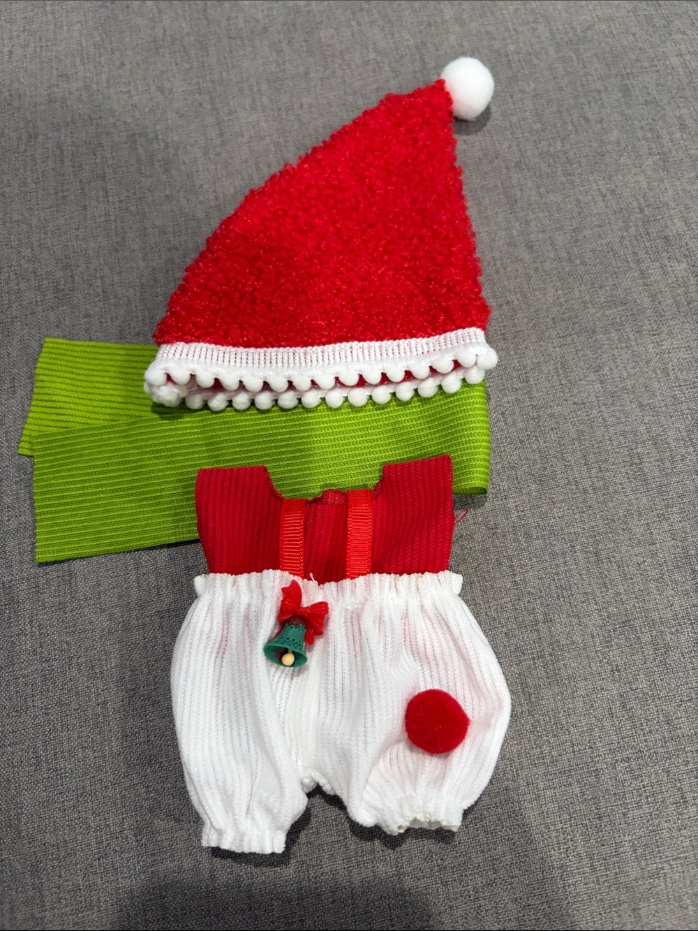 Labubu or Small Doll Holiday Santa Hat and Romper Set - Red, White, Green